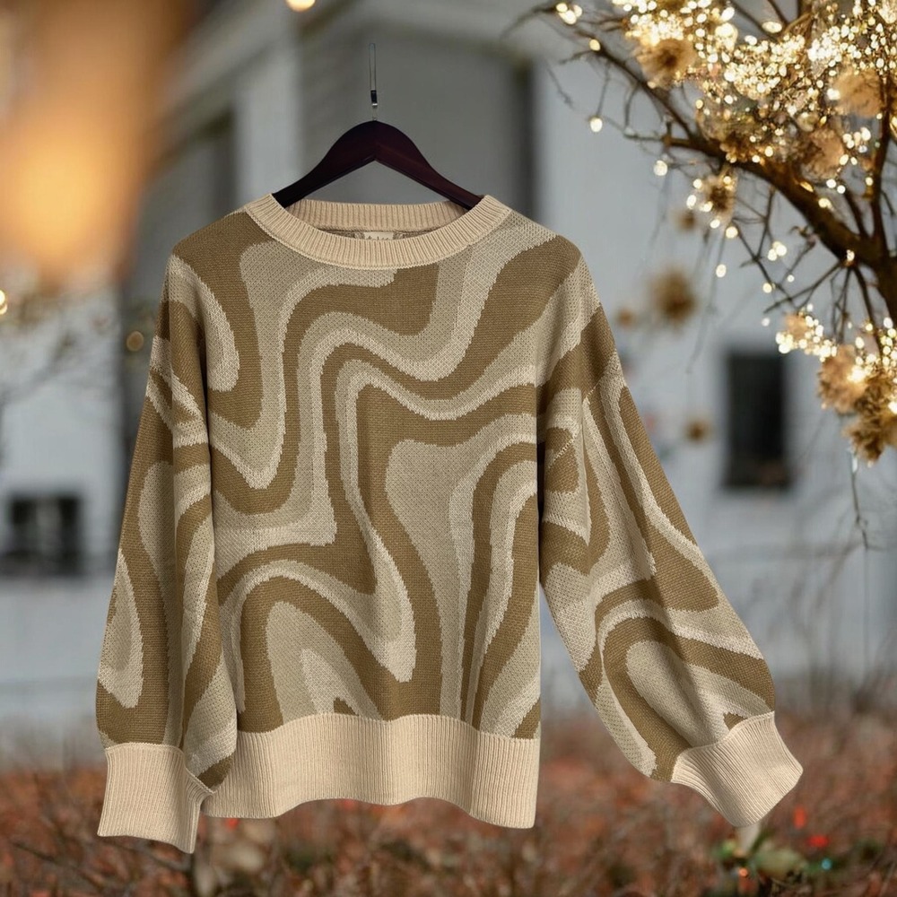 Altar'd State Swirl Marble Knit Sweater Taupe Multi Size Large NEW w/Flaw